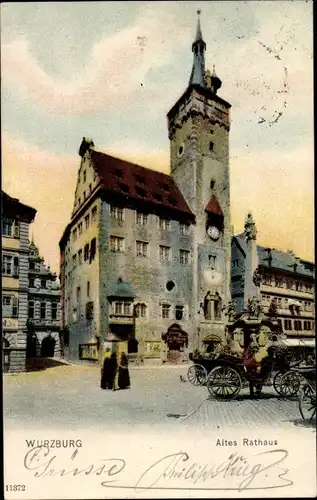 Ak Würzburg am Main Unterfranken, Altes Rathaus, Brunnen