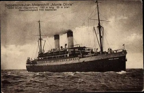 Ak Doppelschrauben Motorschiff Monte Olivia der HSDG in Fahrt