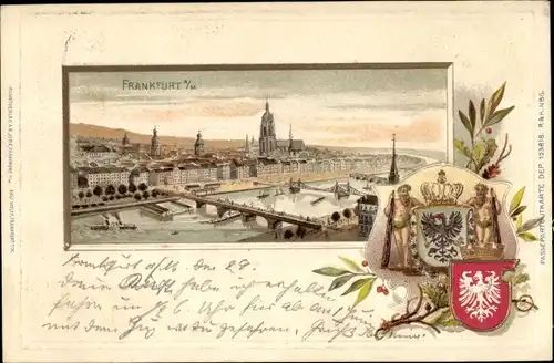 Präge Wappen Litho Frankfurt am Main, Blick über die Stadt