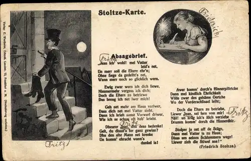 Gedicht Ak Friedrich Stoltze, Absagebrief, Liebespaar