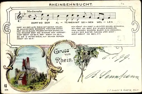 Lied Ak Rheinsehnsucht, Gruß vom Rhein, Burgruine