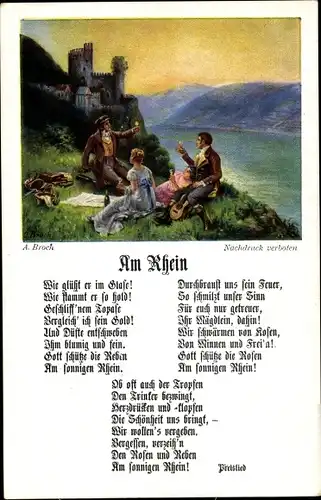 Künstler Lied Ak Broch, A., Am Rhein, Weintrinker am Rheinufer