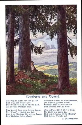 Gedicht Ak Wanderer und Vogerl, Plattensteiner