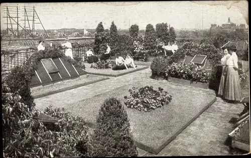 Ak Berlin Mitte, Leipziger Straße, Dachgarten des Warenhauses A. Wertheim, junge Frauen