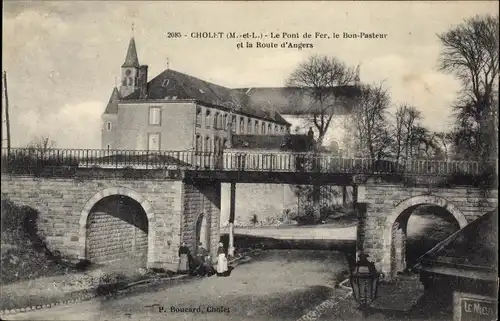Ak Cholet Maine et Loire, Le Pont de Fer, le Bon Pasteur, La Route d'Angers