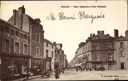 Ak Cholet Maine et Loire, Place Gambetta, Rue Nationale