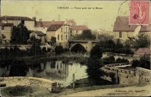 Ak Cholet Maine et Loire, Vieux pont sur le Moine