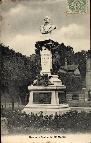 Ak Noisiel Seine-et-Marne, Statue de M. Menier