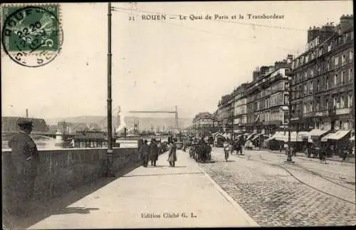 Ak Rouen Seine Maritime, Le Quai de Paris, Le Transbordeur