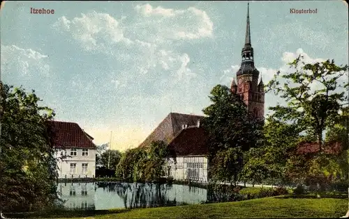 Ak Itzehoe in Holstein, Klosterhof, Glockenturm, Seepartie