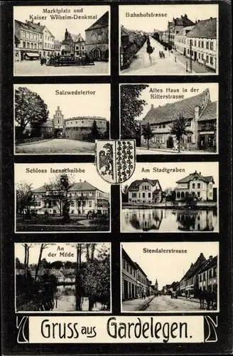 Ak Gardelegen in der Altmark, Marktplatz, Stendalerstraße, Ritterstraße, Bahnhofstraße, Schloss