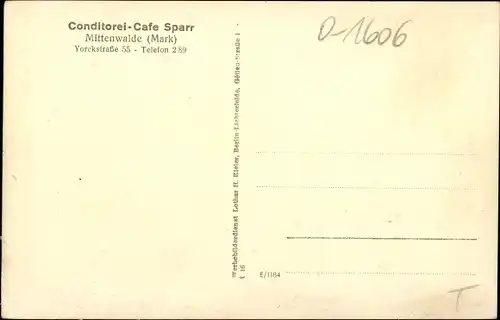 Ak Mittenwalde Mark, Konditorei Cafe Sparr, Yorckstraße 55