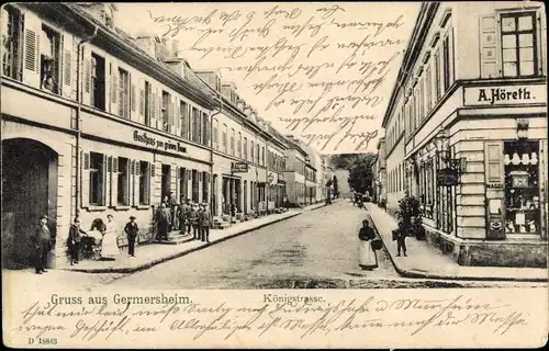 Ak Germersheim am Rhein, Königstraße, Gasthaus zum grünen Baum, Geschäft A. Höreth