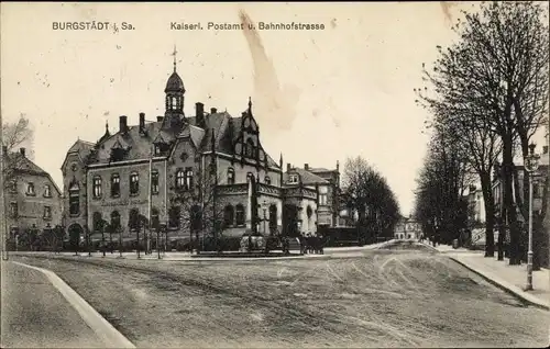 Ak Burgstädt in Sachsen, Kaiserl. Postamt, Bahnhofstraße