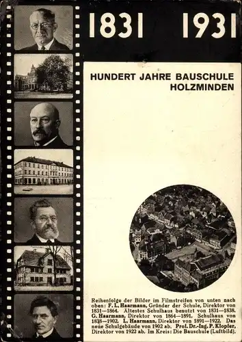 Ak Holzminden im Weserbergland, 100 Jahre Bauschule 1931, F.L. Haarmann, G. Haarmann, L. Haarmann