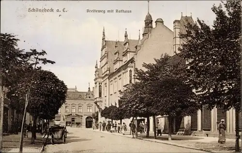 Ak Schönebeck an der Elbe, Breite Weg mit Rathaus