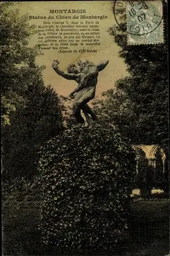 Ak Montargis Loiret, Statue du Chien de Montargis