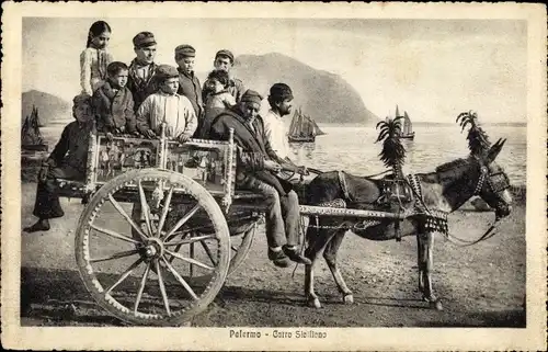 Ak Palermo Sizilien Sicilia Italien, Carro, Kutsche, Esel