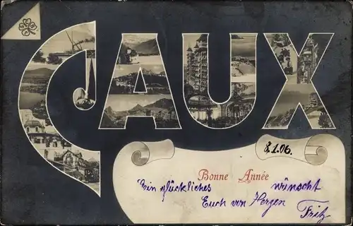 Buchstaben Ak Caux Montreux Kanton Waadt, Glückwunsch Neujahr, Souvenir