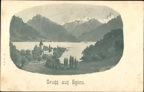 Ak Spiez am Thuner See Kanton Bern, Blick auf den Ort