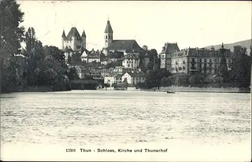 Ak Thun Kanton Bern Schweiz, Schloss, Kirche, Thunerhof