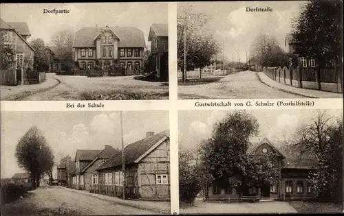 Ak Göddenstedt Rosche in Niedersachsen, Bei der Schule, Gastwirtschaft, Dorfpartie