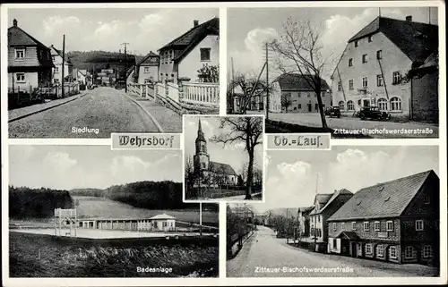 Ak Wehrsdorf Sohland an der Spree in Sachsen, Zittauer Bischofswerdaer Straße, Gasthaus, Badeanlage