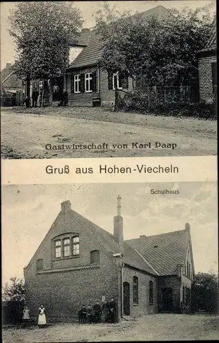 Ak Hohen Viecheln in Mecklenburg, Gastwirtschaft, Schulhaus