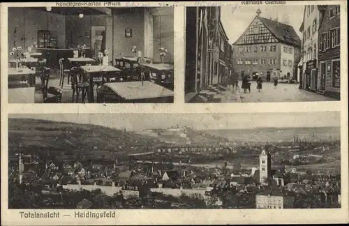 Ak Heidingsfeld Würzburg am Main Unterfranken, Panorama, Konditorei Priem, Rathaus,
