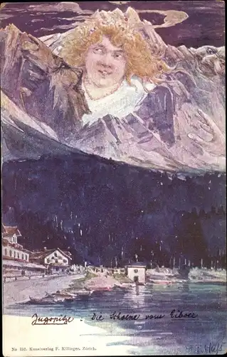 Künstler Ak Hass, Fritz, Zugspitze, Die Schöne vom Eibsee, Berggesichter, Killinger No. 132