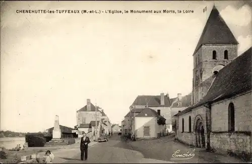 Ak Chênehutte les Tuffeaux Maine et Loire, L'Eglise, Le Monument aux Morts, La Loire