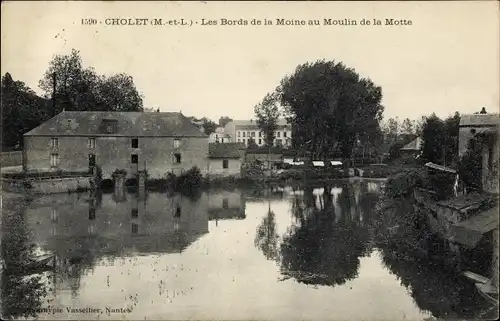 Ak Cholet Maine et Loire, Les Bords de la Moine au Moulin de la Motte