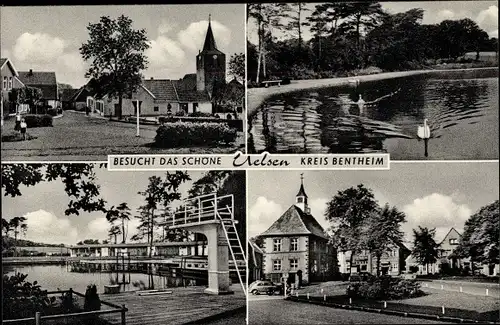 Ak Uelsen in Niedersachsen, Detailansichten, Freibad, See