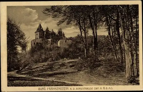 Ak Nieder Beerbach Mühltal im Odenwald, Burg Frankenstein