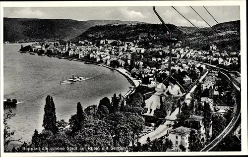 Ak Boppard am Rhein, Partie mit der Seilbahn über die Stadt