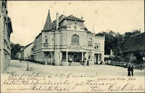 Ak Ostrau in Sachsen, Gasthof zum Wilden Mann