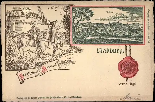 Ak Nabburg in der Oberpfalz, Blick auf den Ort, Anno 1496