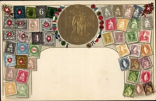 Präge Briefmarken Litho Schweiz, Wilhelm Tell mit Sohn