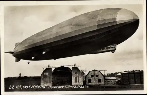 Ak LZ 127, Graf Zeppelin, Luftschiffhalle, Luftschiff