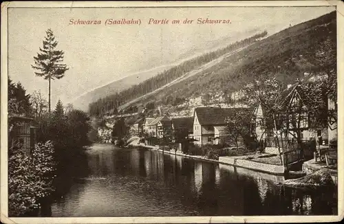 Ak Schwarza Saalbahn Rudolstadt in Thüringen, Häuser an der Schwarza