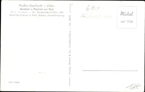 Ak Pfaffen Beerfurth Reichelsheim im Odenwald, Gasthof zur Post