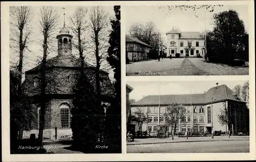 Ak Hamburg Eimsbüttel Niendorf, Stadtansichten, Berufsschule, Volksschule, Kirche