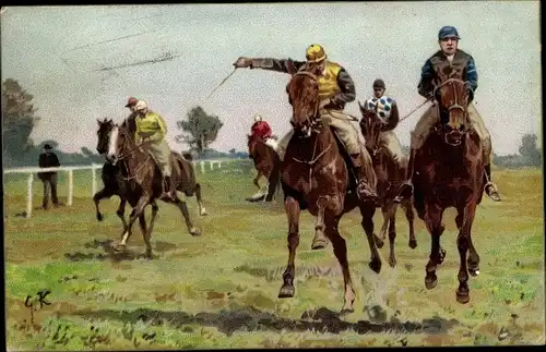 Künstler Litho Jockeys während eines Pferderennens