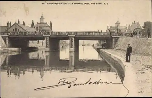 Ak Saint Quentin Aisne, Le nouveau Pont, vue d'aval