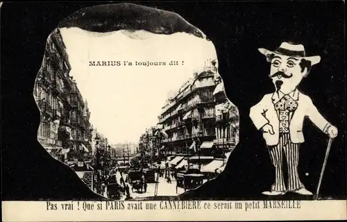 Ak Marseille Bouches du Rhône, Blick auf die Stadt, Mann mit Gehstock