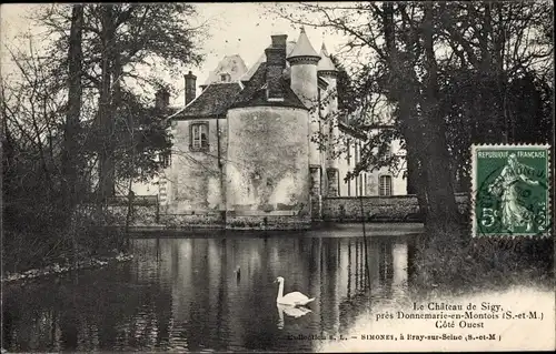 Ak Donnemarie en Montois Seine et Marne, Le Chateau de Sigy, Schwan