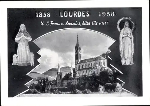 Ak Lourdes Hautes Pyrénées, Kirche, Madonnenstatuen