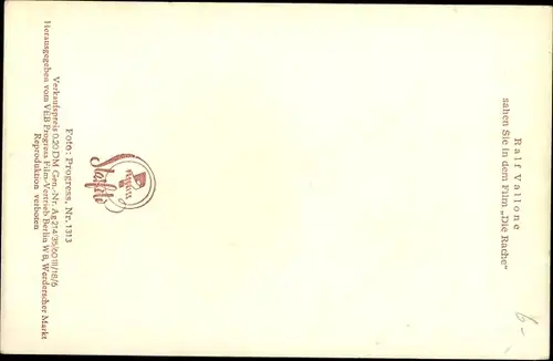 Ak Schauspieler Raf Vallone, Portrait, Die Rache, Progress Starfoto