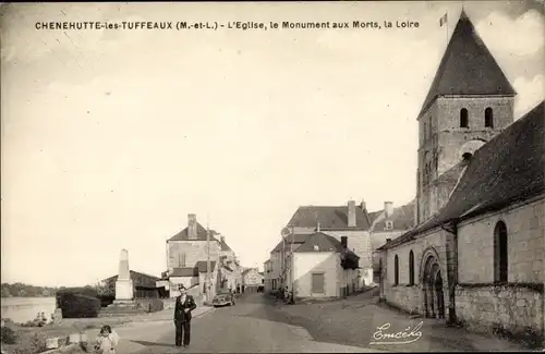 Ak Chênehutte les Tuffeaux Maine et Loire, L'Eglise, Le Monument aux Morts, La Loire