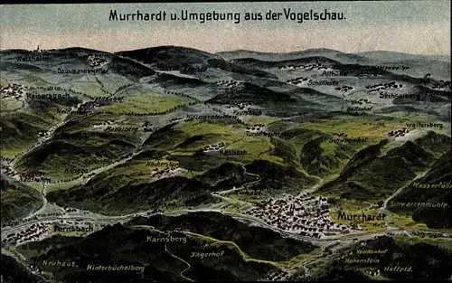 Landkarten Ak Murrhardt in Baden Württemberg, Murrhardt u. Umgebung a. d. Vogelschau